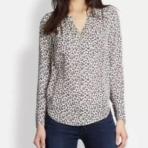 Rebecca Taylor Wild Cat Animal Cream Gray Print Blouse Size 6